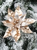 Matte Gold Moulded PVC Poinsettia Decorative Christmas Flower Pick - 16cm