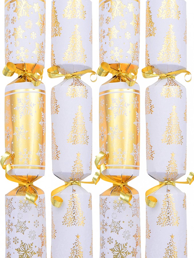 Shiny Gold & White Christmas Trees & Snowflakes Small Bon Bons - 100 x 24cm