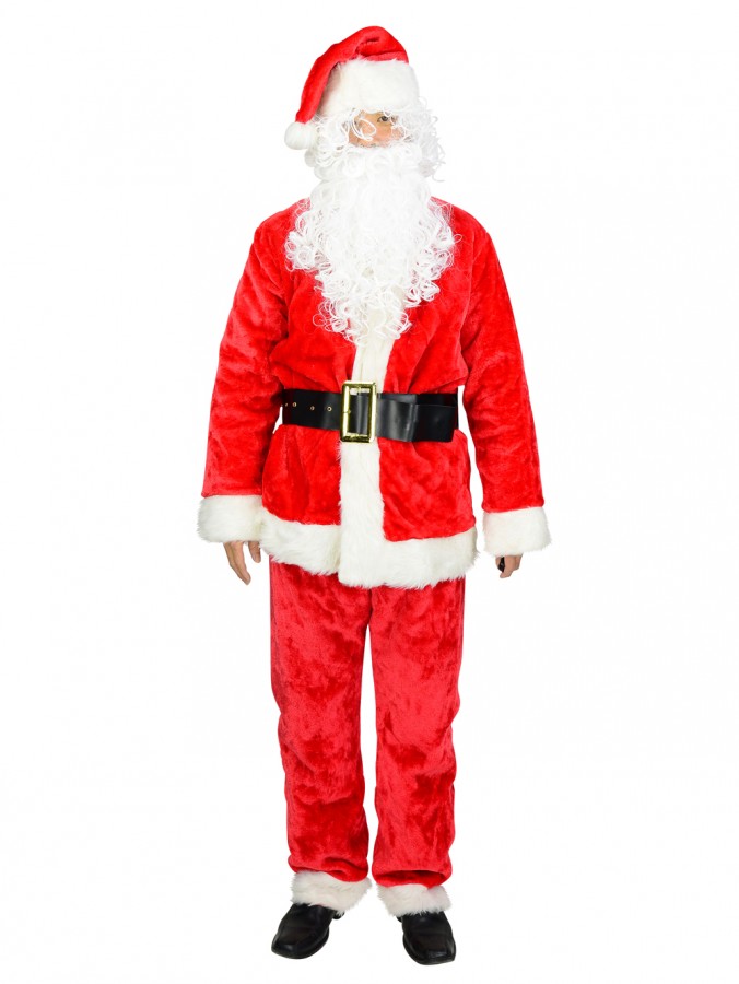 Standard 6 Piece Plush Full Santa Suit - One Size Fits Most