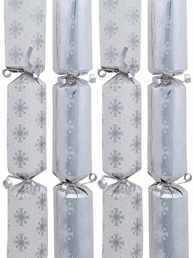 Shiny Silver & White Snowflakes & Dots Christmas Cracker Bon Bons - 50 x 26cm