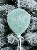 15cm Pastel Green Sugar Balloon Christmas Bauble With White Ribbon