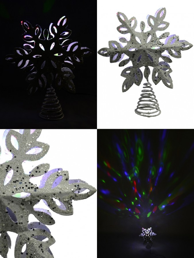 Snowflake Laser Light Effect Illuminated Tree Topper Ornament - 35cm