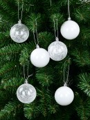 6x 60mm White Gloss & Clear With White Frost Christmas Baubles
