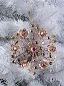 Champagne Glitter 2D Flower Bouquet Decoration With Gem Simulants - 15cm