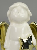 Ceramic White Angel With Gold Wings Holding Gold Star - 10cm
