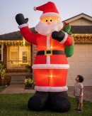 3m Giant Greeting Santa Holding Gift Sack | LED Outdoor Inflatable