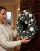 60cm Luxe Champagne & Rose Gold Christmas Wreath With White Frost Tips