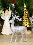 Silver Metallic Glitter Standing Christmas Reindeer Ornament - 22cm