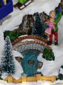 Animated & Illuminated Winter Snow Covered Village with Train & Cable Car - 38cm