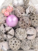 Soft Pink & White Theme Pine Cones, Seeds & Cross Fruits Decoration Mix - 100g
