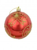 Watermelon Red Metallic Baubles With Gold Glitter Bow Designs - 4 x 80mm