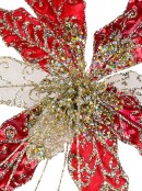 Red Velvet & Metallic Sheer Cactus Decorative Christmas Floral Pick - 22cm