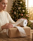 Wired White Velvet Ribbon With Champagne Glitter Diamond | 10m x 10cm