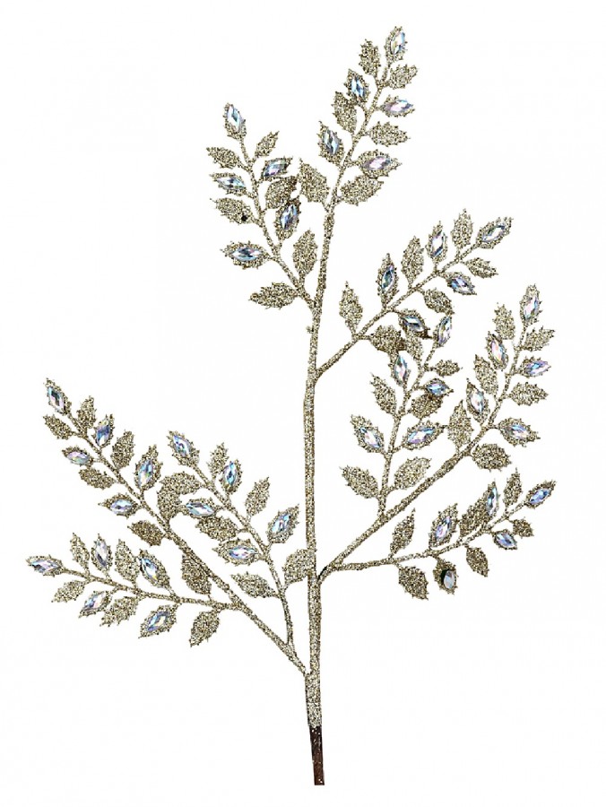 Gilded Gold Fern Leaf Spray Clip Stem With Iridescent Diamantes | 62cm