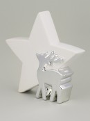 Ceramic Standing Star Ornament with Reindeer in White & Silver - 18cm