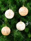 Pearlised Rose Gold & White Textured Baubles With Glitter & Sequins - 4 x 80mm