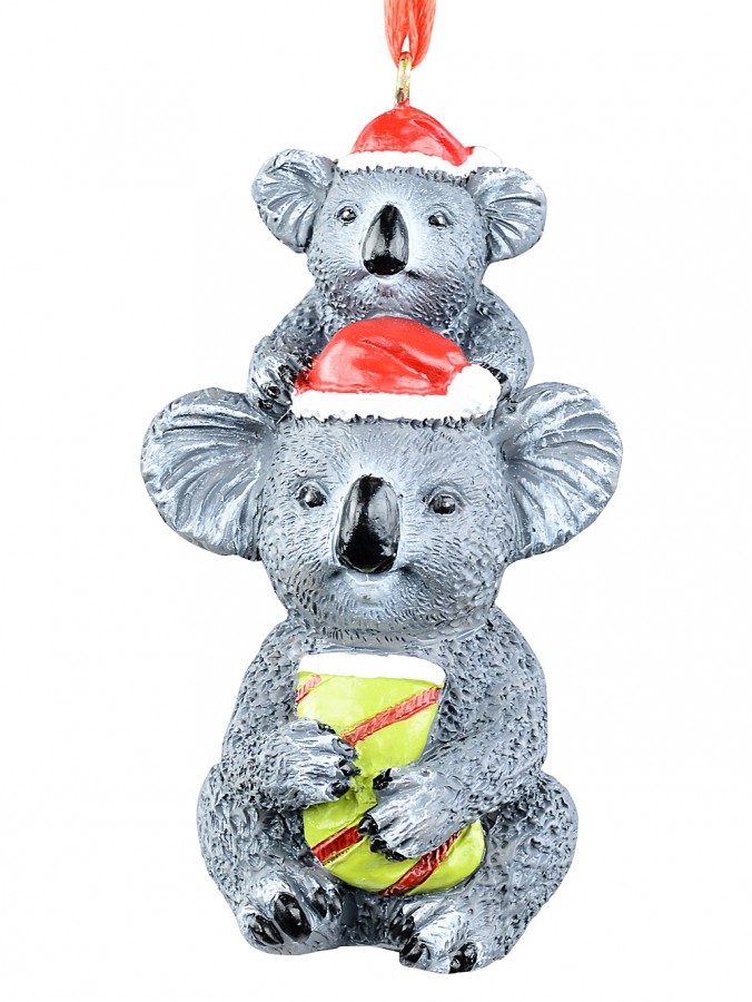 80mm Koala Mum With Joey & Stocking Resin Christmas Tree Ornament