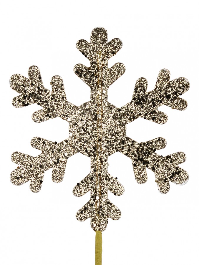 Shiny Champagne Snowflake With Diamante Christmas Ornament Stem - 55cm