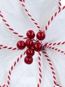 White Velour Christmas Stem With Red Candy Cane Cord Trim | 25cm