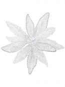 Silver Bead & Iridescent White Organza Lattice Poinsettia Clip Stem | 30cm