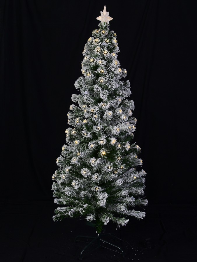 Snow Flocked Warm White LED & Multi Colour Fibre Optic Christmas Tree - 1.8m