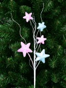 53cm Pastel Pink & Blue Christmas Stars & Curly Willow Spray Long Stem