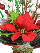 Red Glittered Top Hat Base Table Top Decoration with Poinsettia - 40cm