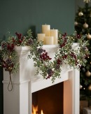 2.7m Boxwood & Red Berry Christmas Vine Garland | Snow Tipped Pine Cones