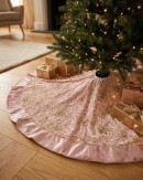 1.2m Pink Satin & Gold Sequin Starburst Christmas Tree Skirt