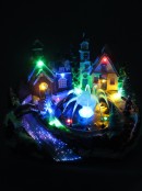 Illuminated & Animated Town Scene With Water Fountain Ornament - 27cm