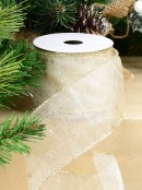 3m Gold Glitter Stars Pattern On Cream Sheer Wide Cut Ribbon