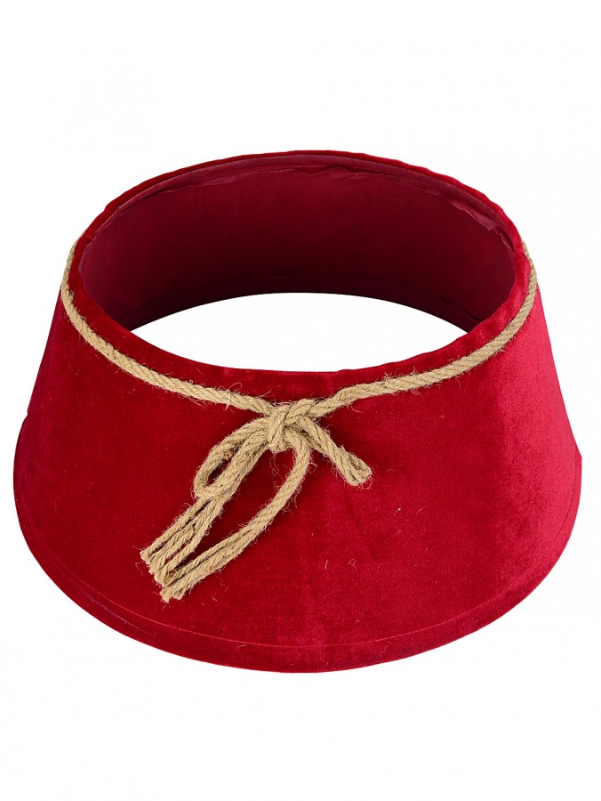 Red Velvet Conical Shape With Rope Bow Christmas Tree Skirt - 58cm
