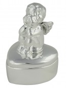 Silver Cupid On Heart Shaped Box Keepsake Ceramic Christmas Ornament - 13cm
