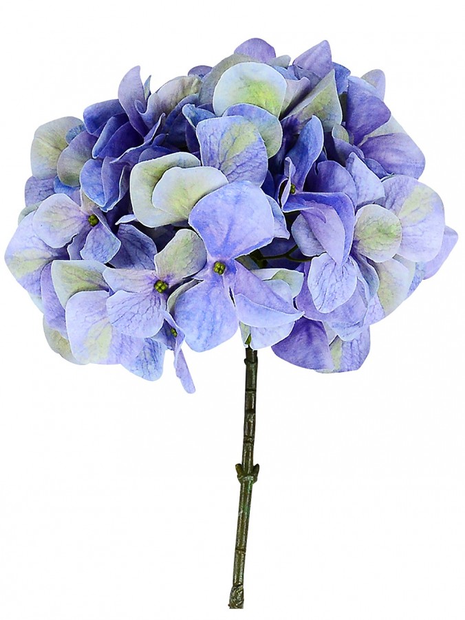 Blue With Green Hydrangea Floret Cluster Christmas Long Stem - 18cm Wide