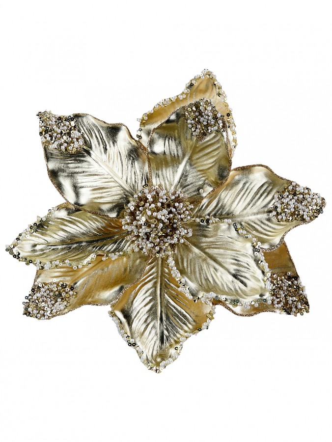 Luxe Soft Matte Gold Textured Magnolia Jewelled Sequin Clip Stem | 26cm