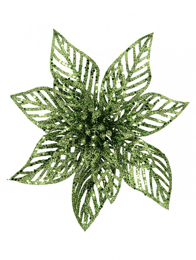 Vibrant Lime Green Perforated Mesh Poinsettia Christmas Clip Pick | 22cm