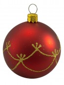 Traditional Red With Gold Glittered Pattern Baubles - 12 x 60mm