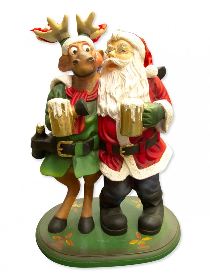 Santa & Reindeer Happy Hour Christmas Decor - 67cm