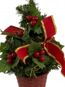 Decorated Red Bow Potted Table Top Tree - 25cm