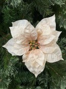 22cm Peach Pink With Rose Gold Poinsettia Flower Christmas Tree Clip Pick