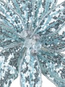 30cm Light Blue Sequins On Mesh Poinsettia Flower Christmas Tree Clip Pick