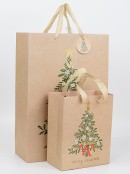 Large Natural Kraft Look Gift Bag With Decorated Christmas Tree Print