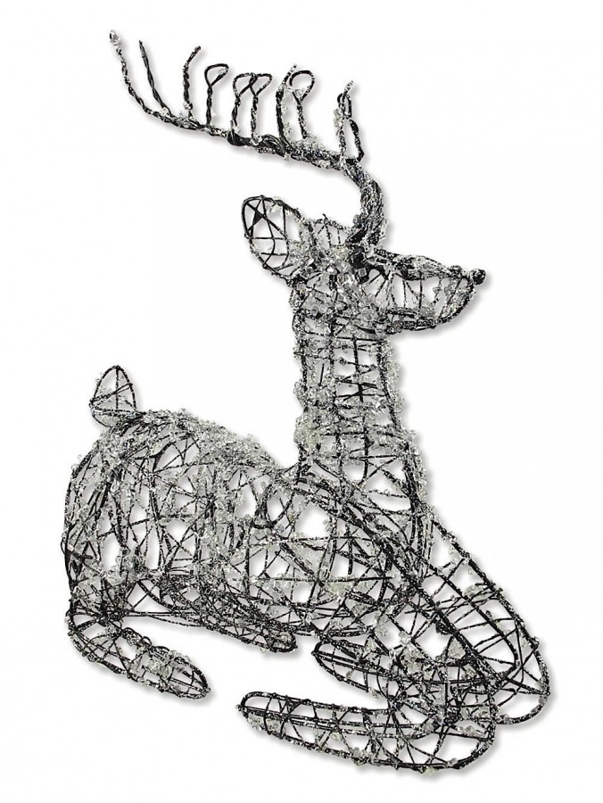 Frosted Sitting Ornamental Reindeer - 37cm