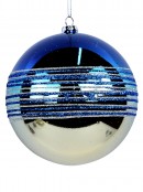 Metallic Champagne & Blue Baubles With Blue & Silver Glitter Lines - 2 x 10cm