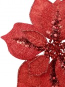 Red Glitter With Sequins Decorative Poinsettia Floral Pick - 28cm