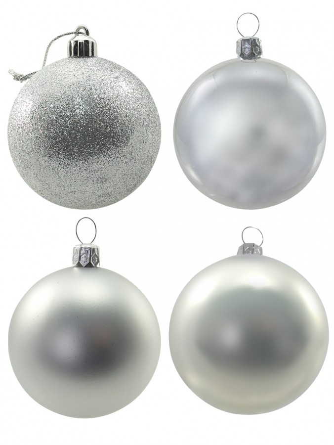 Metallic, Matte, Glitter & Pearl Silver Baubles - 16 x 60mm