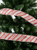 Candy Stripe Red & Silver Pattern On White Sheer Wide Cut Craft Ribbon - 3m