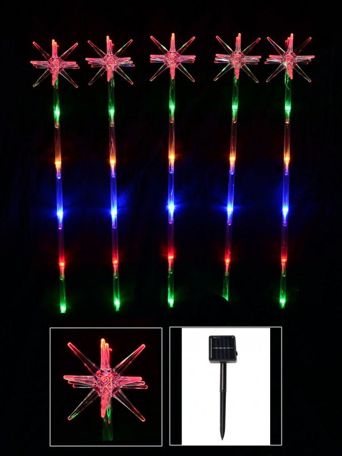 Multi Colour LED 3D Starburst Solar Path Lights - 5 x 47cm