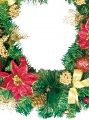 Pre-Decorated Red & Gold Pine Wreath With Poinsettia & Decorations - 44cm