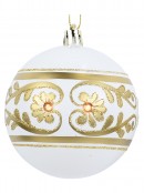 White Baubles With Shiny Gold Filigree & Teardrops In Diamonds - 4 x 80mm
